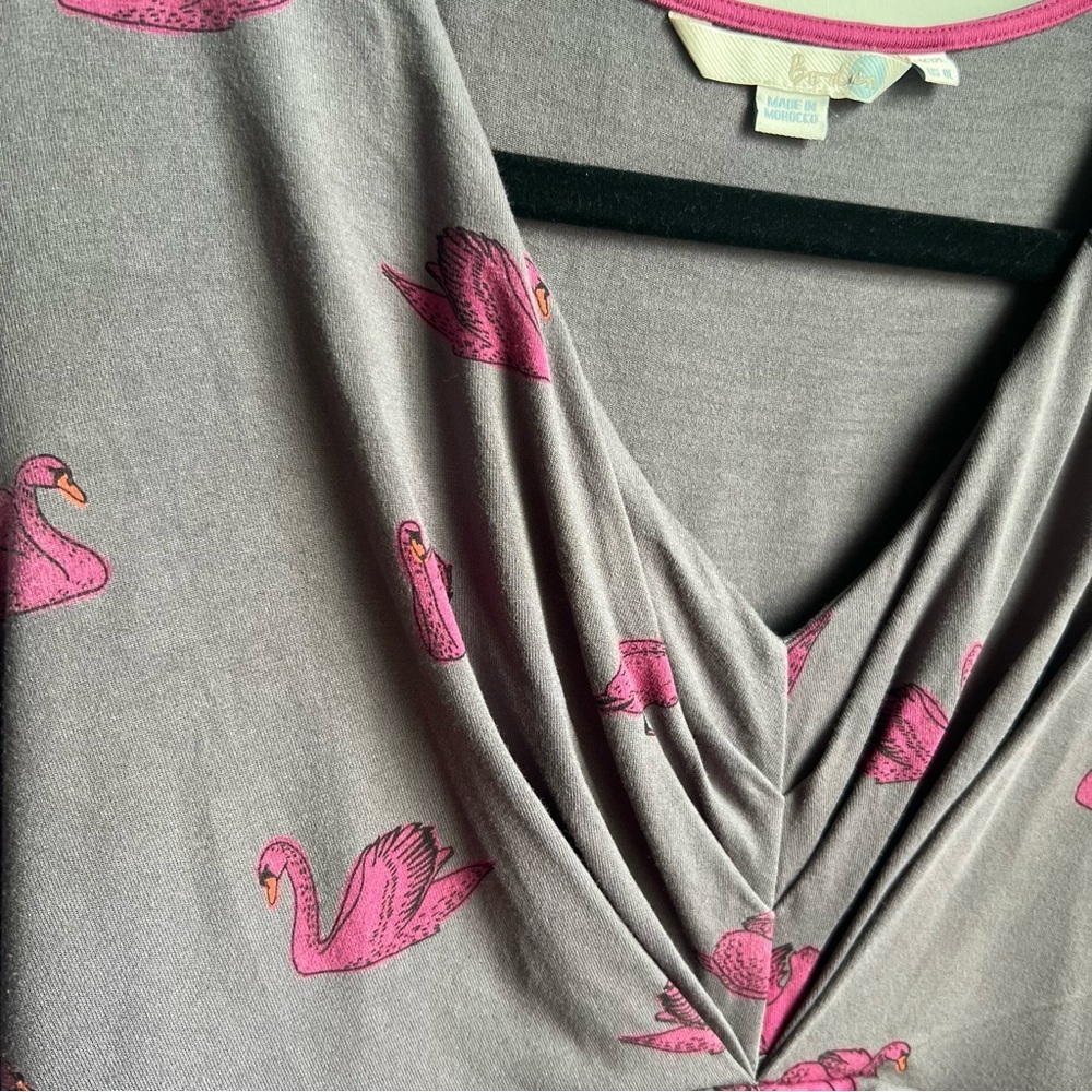 Boden Gray Ruched Sheath Dress with Pink Swans - Picture 16 of 16